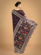 Monjolika Fashion Gorgeous Wine Woven Banarasi Designer Satin Silk Saree - Distacart