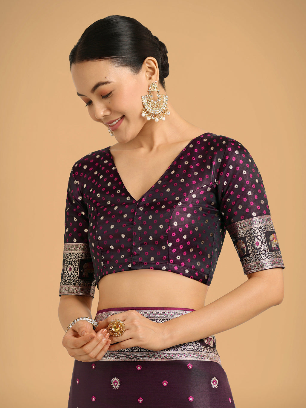 Monjolika Fashion Gorgeous Wine Woven Banarasi Designer Satin Silk Saree - Distacart