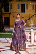 Lorenvalley Fashion Lavender Crush Sequins and Thread Embroidery Work Lehenga Choli with Dupatta - Distacart
