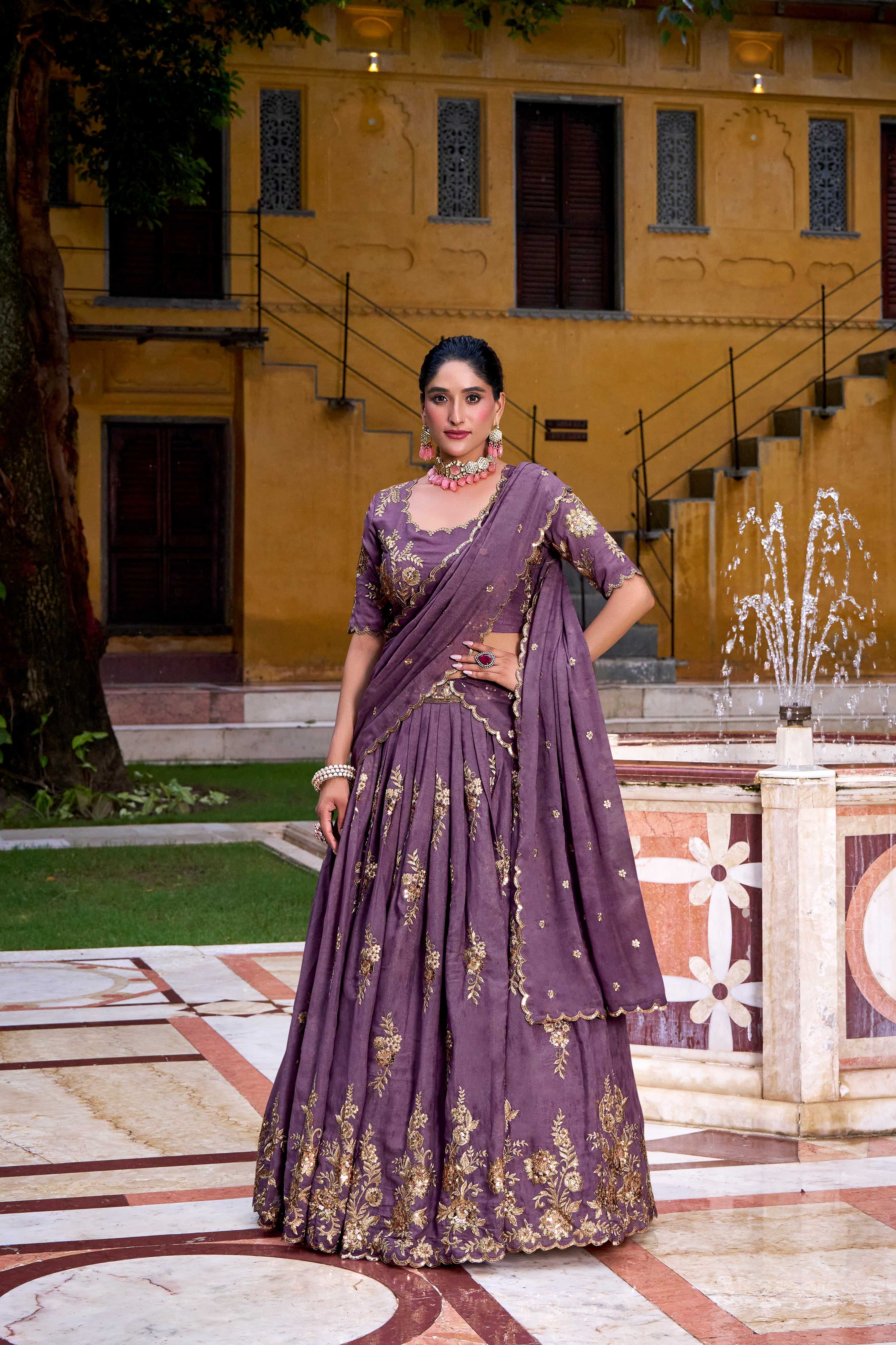 Lorenvalley Fashion Lavender Crush Sequins and Thread Embroidery Work Lehenga Choli with Dupatta - Distacart