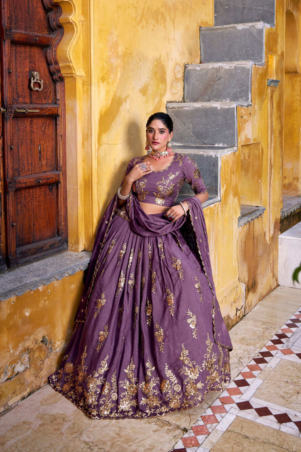 Lorenvalley Fashion Lavender Crush Sequins and Thread Embroidery Work Lehenga Choli with Dupatta - Distacart