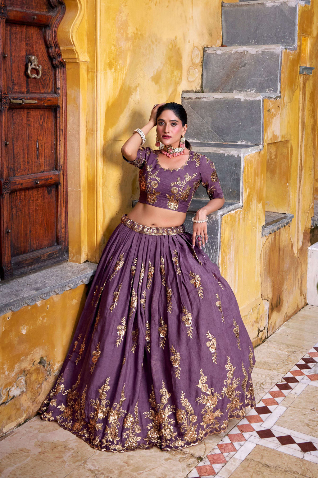 Lorenvalley Fashion Lavender Crush Sequins and Thread Embroidery Work Lehenga Choli with Dupatta - Distacart