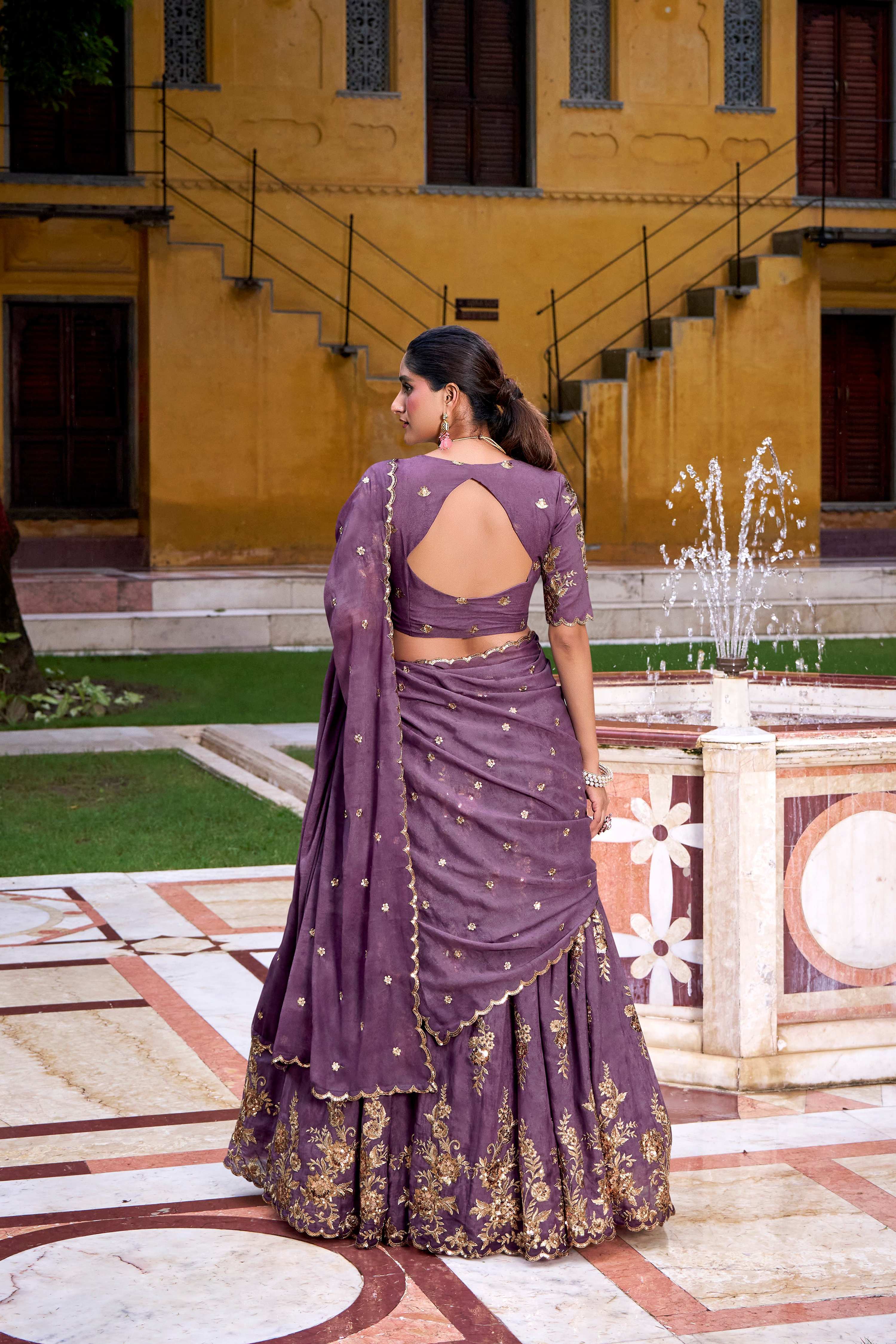 Lorenvalley Fashion Lavender Crush Sequins and Thread Embroidery Work Lehenga Choli with Dupatta - Distacart