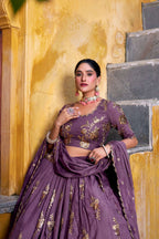 Lorenvalley Fashion Lavender Crush Sequins and Thread Embroidery Work Lehenga Choli with Dupatta - Distacart