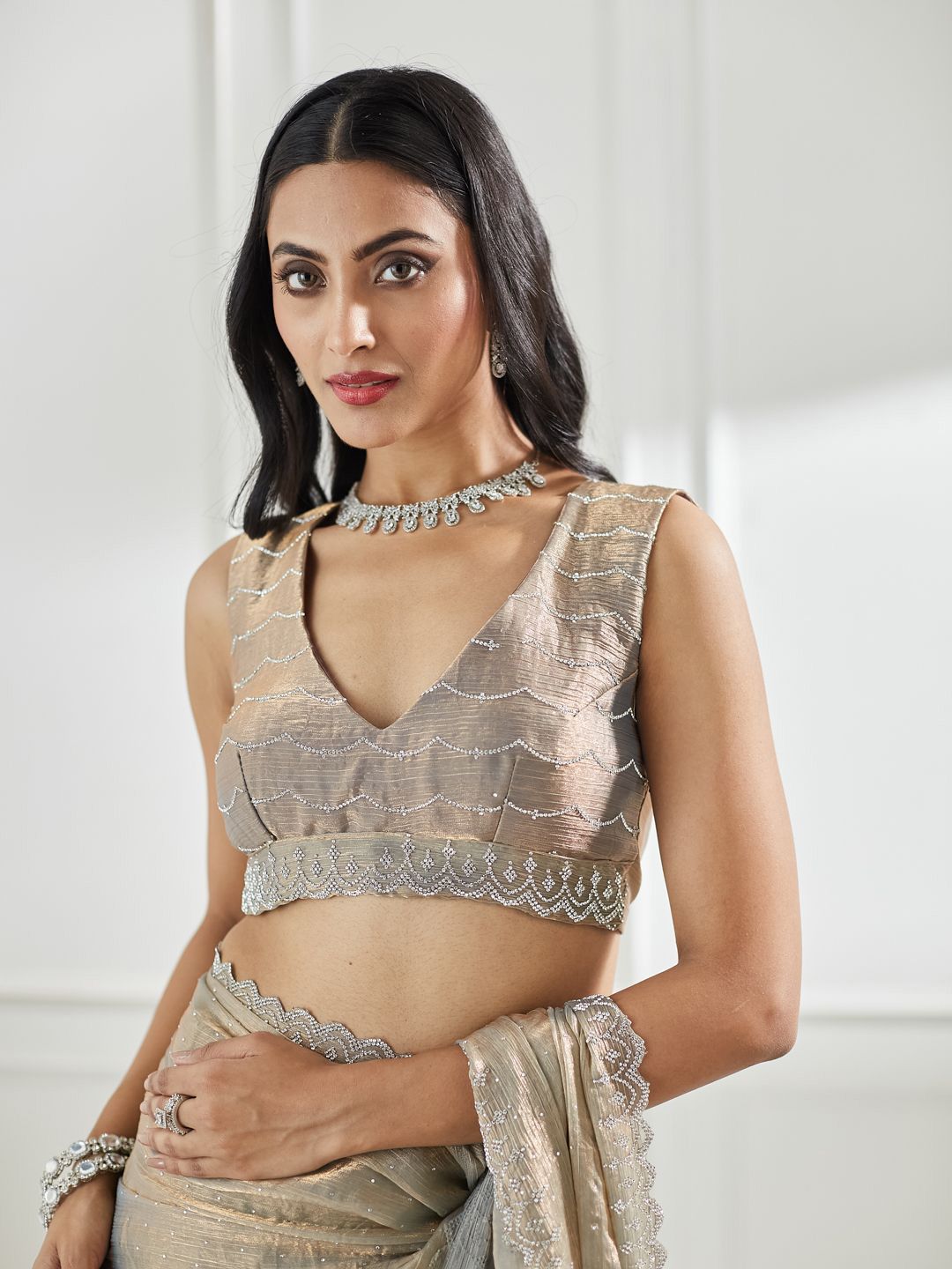 kasee Embellished Beads and Stones Pure Silk Saree