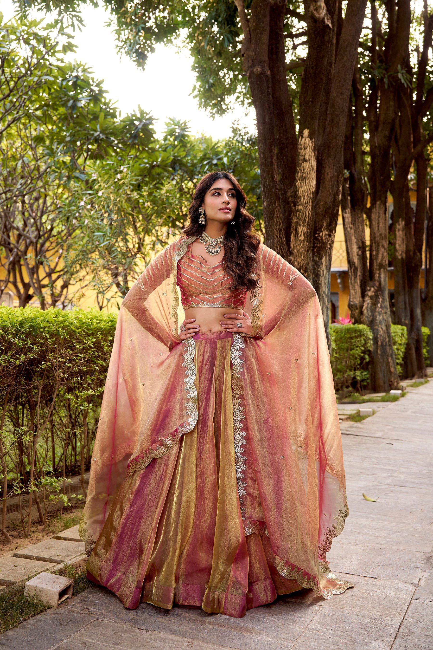 Lorenvalley Fashion Rust Carike Silk Plain Lehenga Choli with Dupatta - Distacart