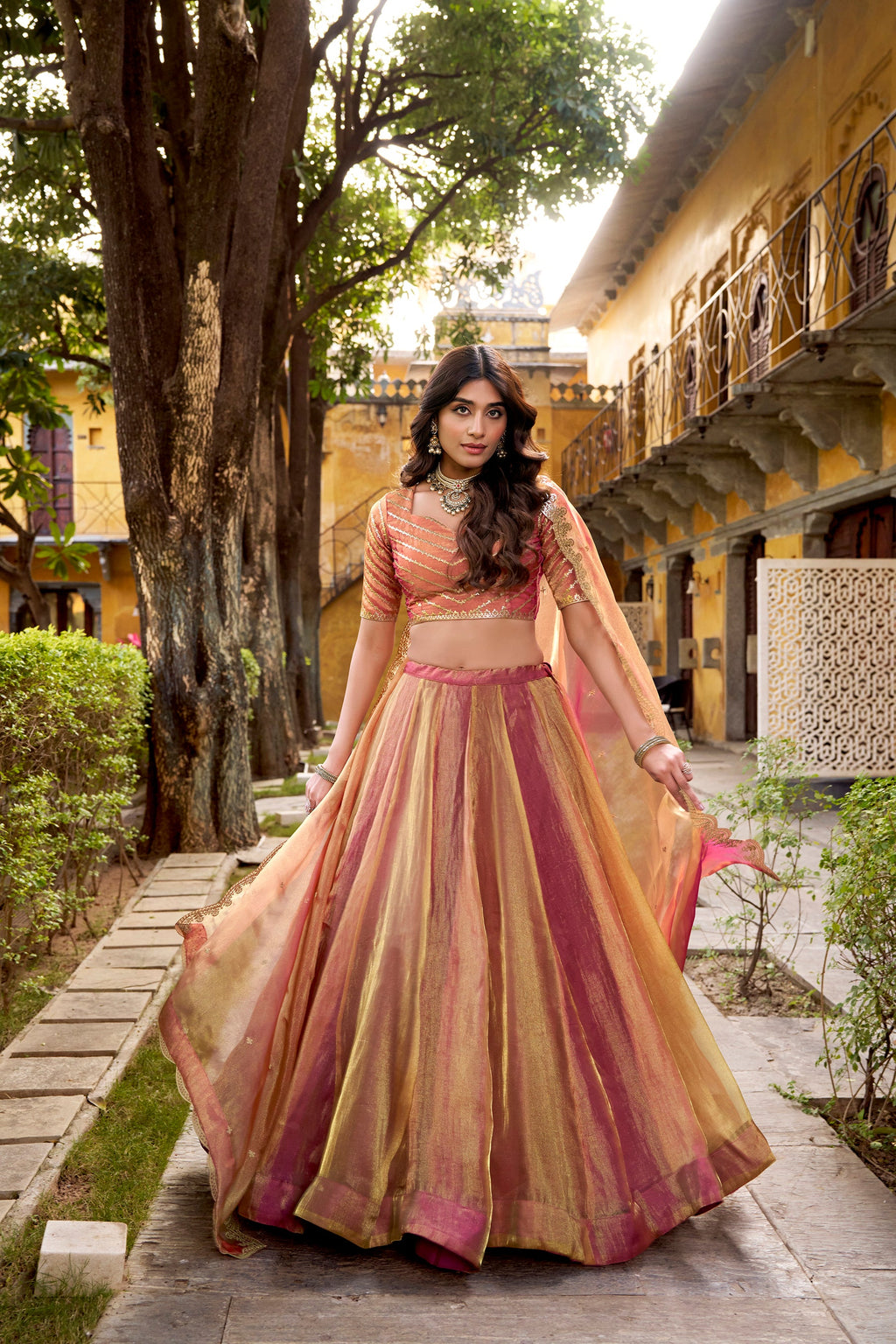 Lorenvalley Fashion Rust Carike Silk Plain Lehenga Choli with Dupatta - Distacart