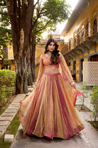 Lorenvalley Fashion Rust Carike Silk Plain Lehenga Choli with Dupatta - Distacart