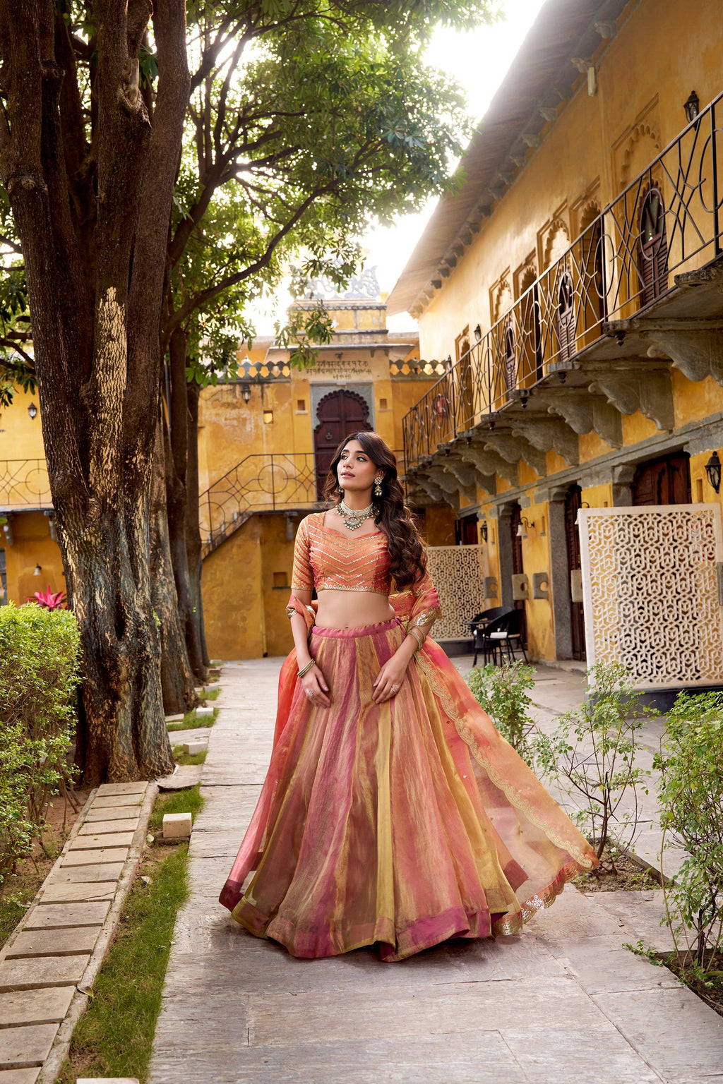 Lorenvalley Fashion Rust Carike Silk Plain Lehenga Choli with Dupatta - Distacart