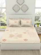 SPACES Pattern Art Cream Printed Egyptian Cotton 350 TC King Bedsheet & 4 Pillow Covers