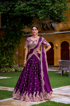 Lorenvalley Fashion Purple Rangoli Crush Sequins and Thread Embroidery Work Lehenga Choli with Dupatta - Distacart