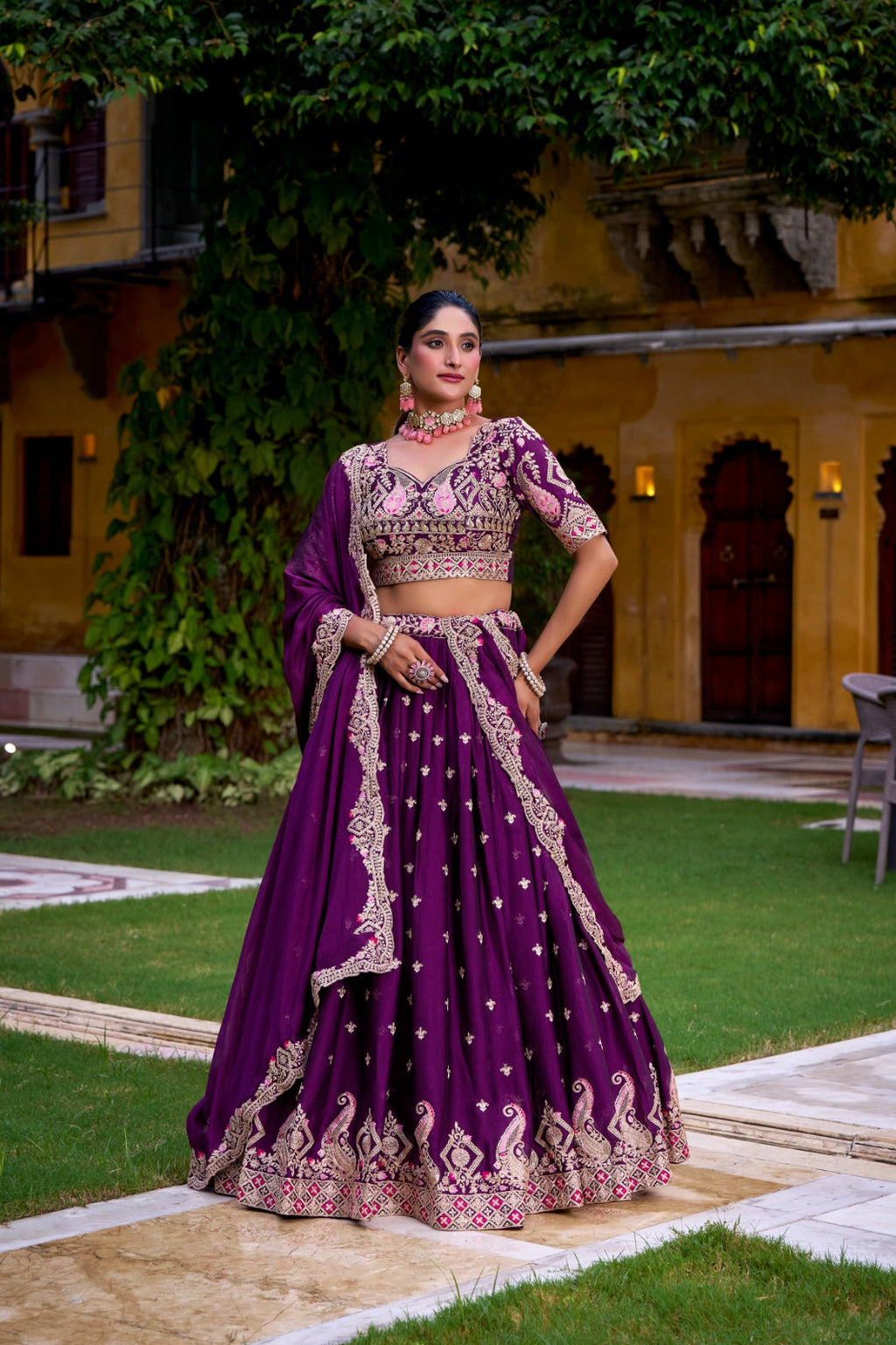 Lorenvalley Fashion Purple Rangoli Crush Sequins and Thread Embroidery Work Lehenga Choli with Dupatta - Distacart