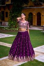 Lorenvalley Fashion Purple Rangoli Crush Sequins and Thread Embroidery Work Lehenga Choli with Dupatta - Distacart