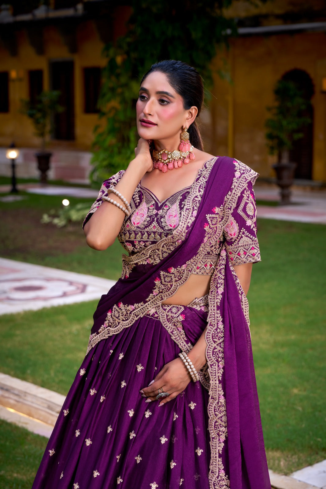 Lorenvalley Fashion Purple Rangoli Crush Sequins and Thread Embroidery Work Lehenga Choli with Dupatta - Distacart