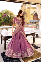 Lorenvalley Fashion Lavender Crush Silk Sequins and Thread Embroidery Work Lehenga Choli with Dupatta - Distacart