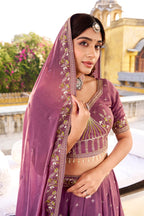 Lorenvalley Fashion Lavender Crush Silk Sequins and Thread Embroidery Work Lehenga Choli with Dupatta - Distacart