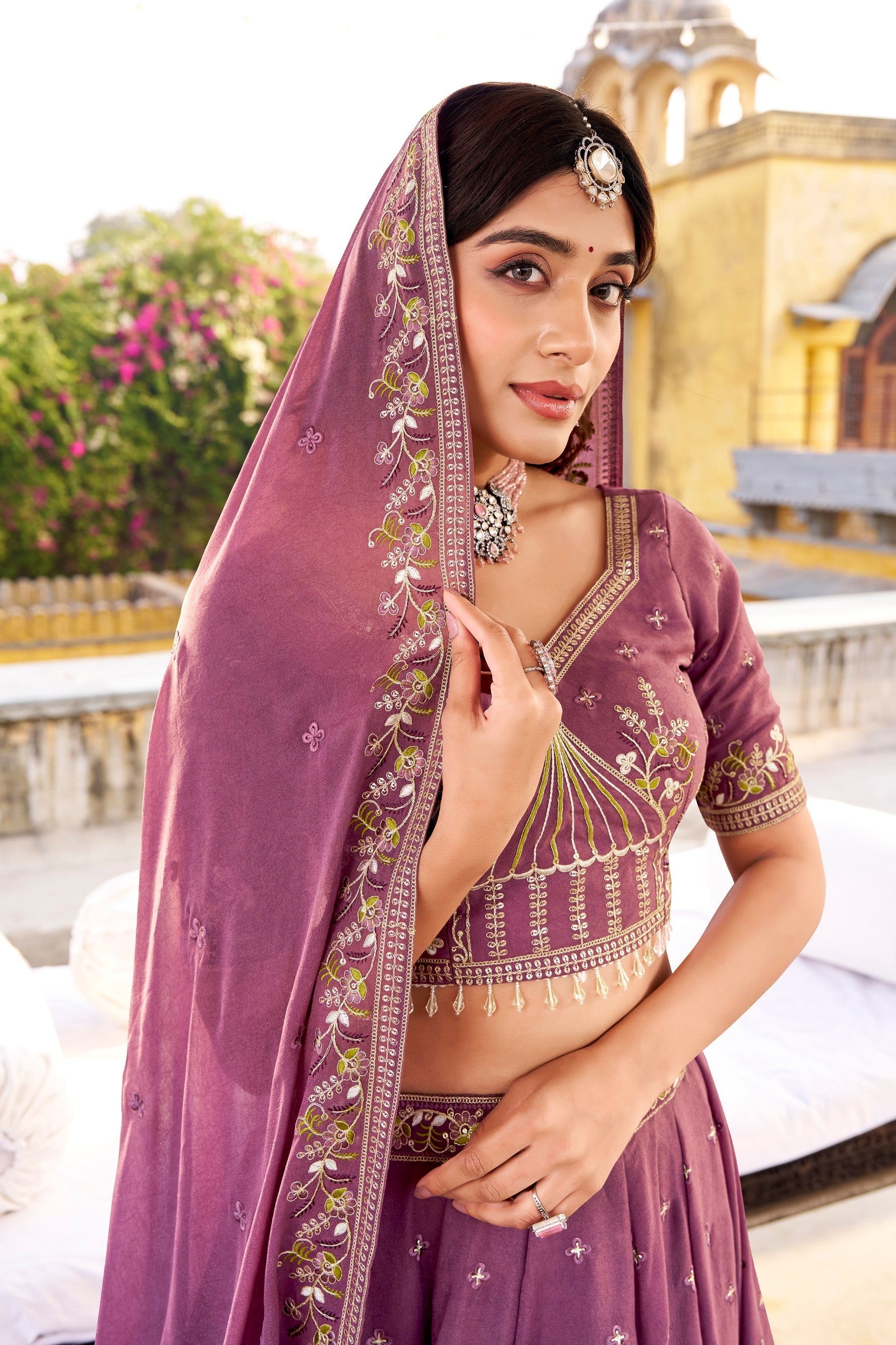 Lorenvalley Fashion Lavender Crush Silk Sequins and Thread Embroidery Work Lehenga Choli with Dupatta - Distacart