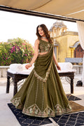 Lorenvalley Fashion Mehendi Crush Silk Sequins and Thread Embroidery Work Lehenga Choli with Dupatta - Distacart