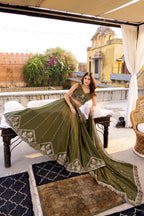 Lorenvalley Fashion Mehendi Crush Silk Sequins and Thread Embroidery Work Lehenga Choli with Dupatta - Distacart