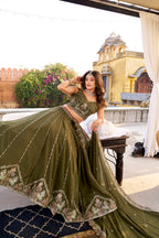 Lorenvalley Fashion Mehendi Crush Silk Sequins and Thread Embroidery Work Lehenga Choli with Dupatta - Distacart