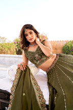 Lorenvalley Fashion Mehendi Crush Silk Sequins and Thread Embroidery Work Lehenga Choli with Dupatta - Distacart
