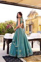 Lorenvalley Fashion Skyblue Crush Silk Sequins and Thread Embroidery Work Lehenga Choli with Dupatta - Distacart