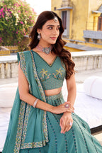 Lorenvalley Fashion Skyblue Crush Silk Sequins and Thread Embroidery Work Lehenga Choli with Dupatta - Distacart