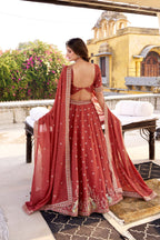 Lorenvalley Fashion Rust Crush Silk Sequins and Thread Embroidery Work Lehenga Choli with Dupatta - Distacart