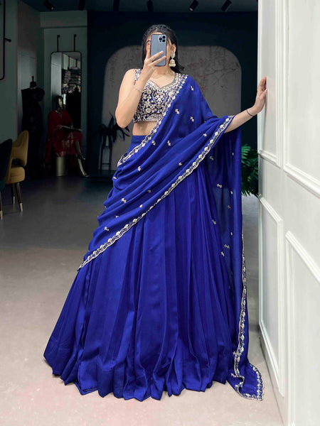 Lorenvalley Fashion Royalblue P.C.Kashmiri Plain Lehenga Choli with Dupatta
