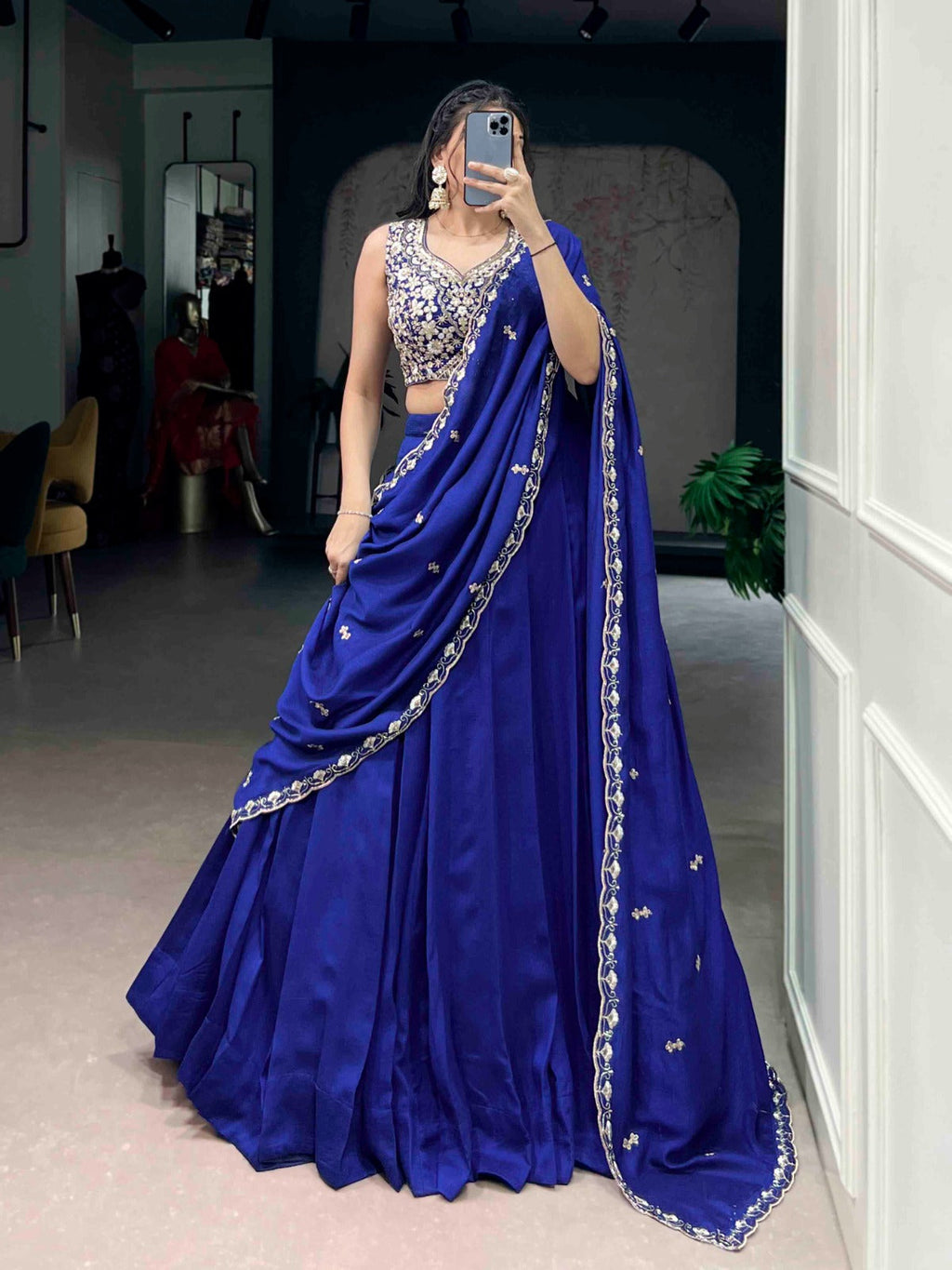 Lorenvalley Fashion Royalblue P.C.Kashmiri Plain Lehenga Choli with Dupatta - Distacart