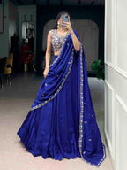 Lorenvalley Fashion Royalblue P.C.Kashmiri Plain Lehenga Choli with Dupatta - Distacart