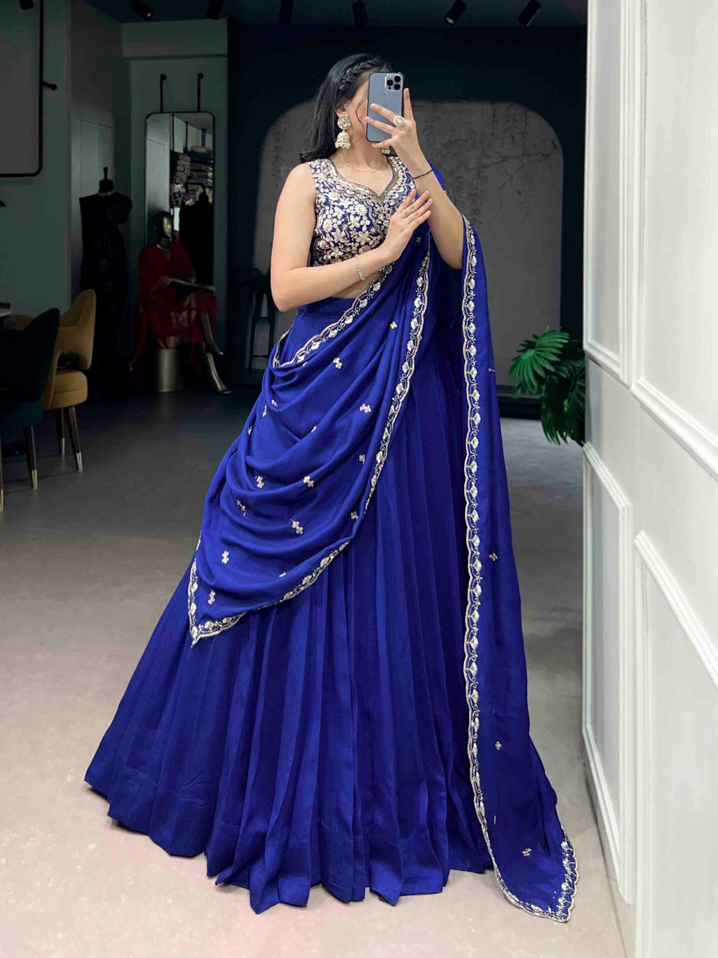 Lorenvalley Fashion Royalblue P.C.Kashmiri Plain Lehenga Choli with Dupatta - Distacart