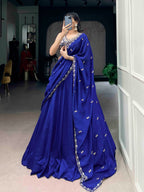 Lorenvalley Fashion Royalblue P.C.Kashmiri Plain Lehenga Choli with Dupatta - Distacart