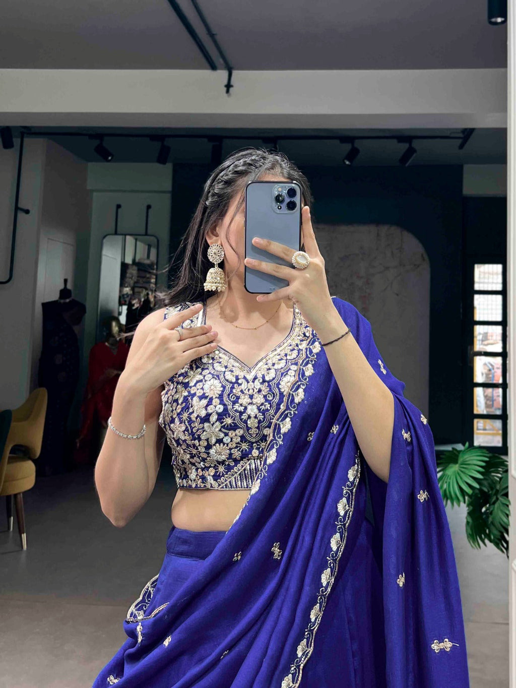 Lorenvalley Fashion Royalblue P.C.Kashmiri Plain Lehenga Choli with Dupatta - Distacart