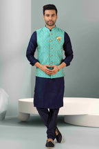 Raivat Ethnic Jacquard Banarasi Silk Woven Work 3 Pics Jacket Set In Sea Green Colour