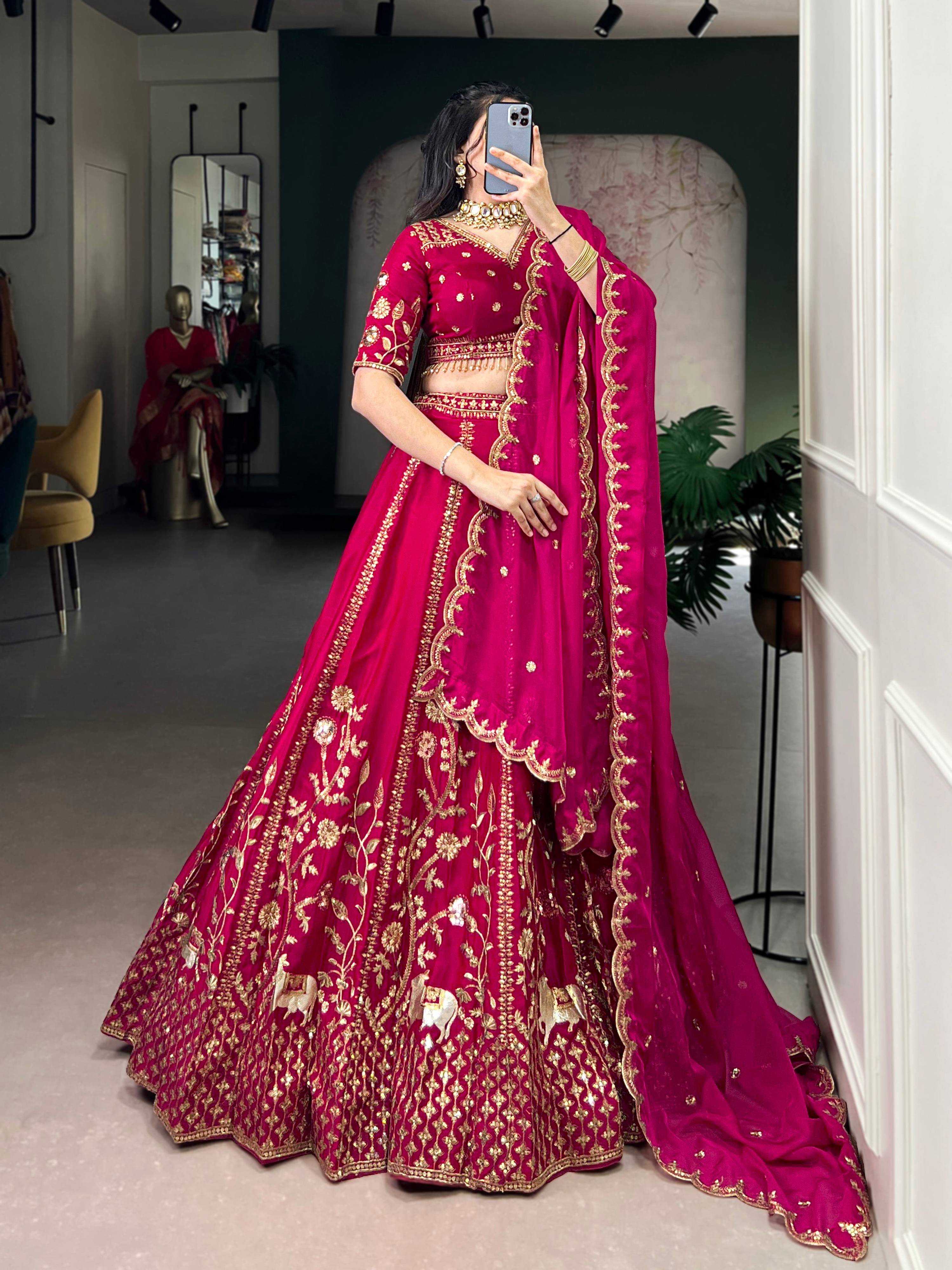Lorenvalley Fashion Ranipink Natural Silk Sequins and Thread Embroidery Work Lehenga Choli with Dupatta - Distacart