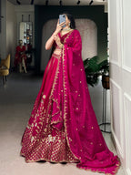 Lorenvalley Fashion Ranipink Natural Silk Sequins and Thread Embroidery Work Lehenga Choli with Dupatta - Distacart