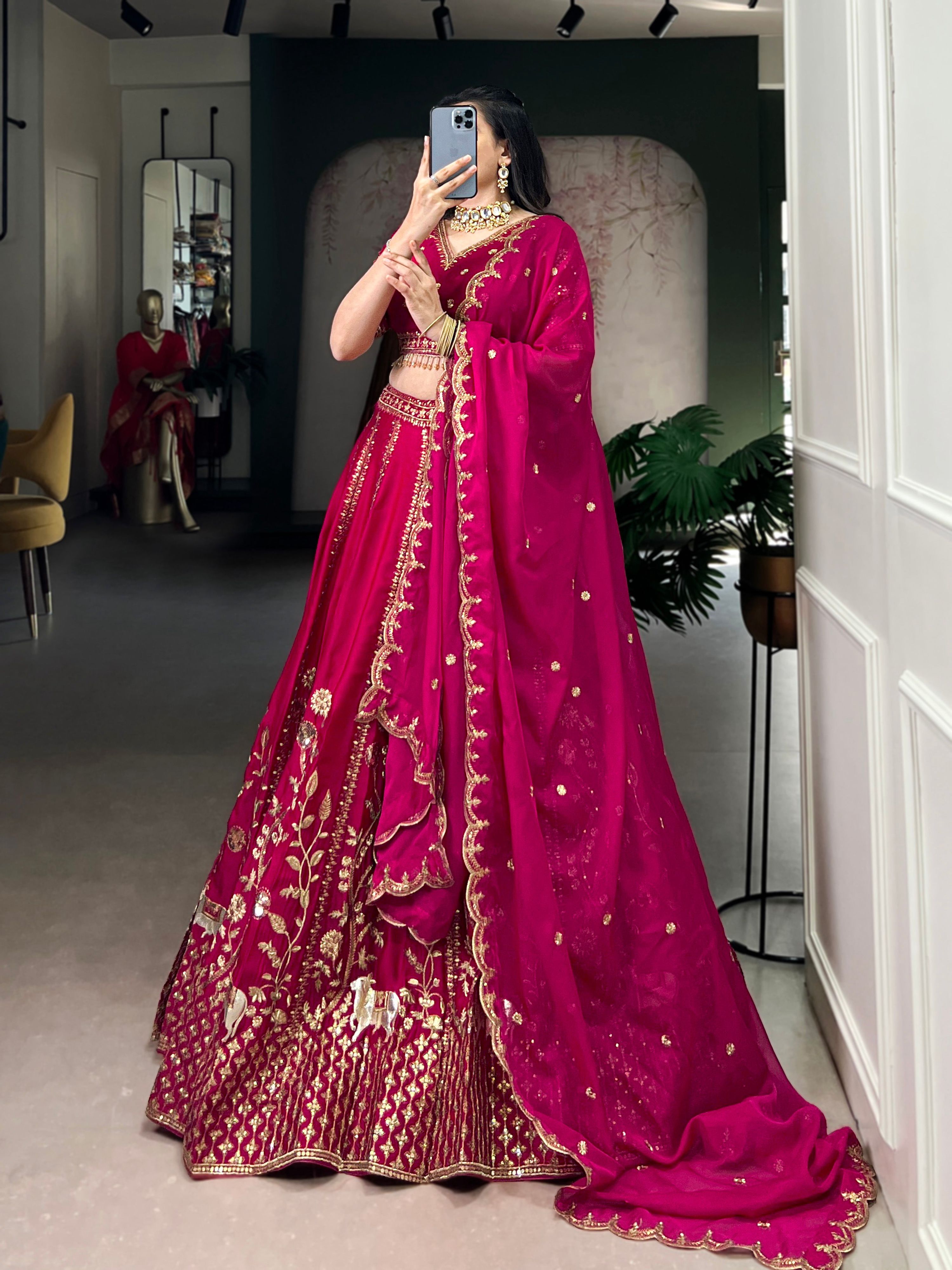Lorenvalley Fashion Ranipink Natural Silk Sequins and Thread Embroidery Work Lehenga Choli with Dupatta - Distacart