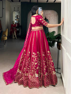 Lorenvalley Fashion Ranipink Natural Silk Sequins and Thread Embroidery Work Lehenga Choli with Dupatta - Distacart