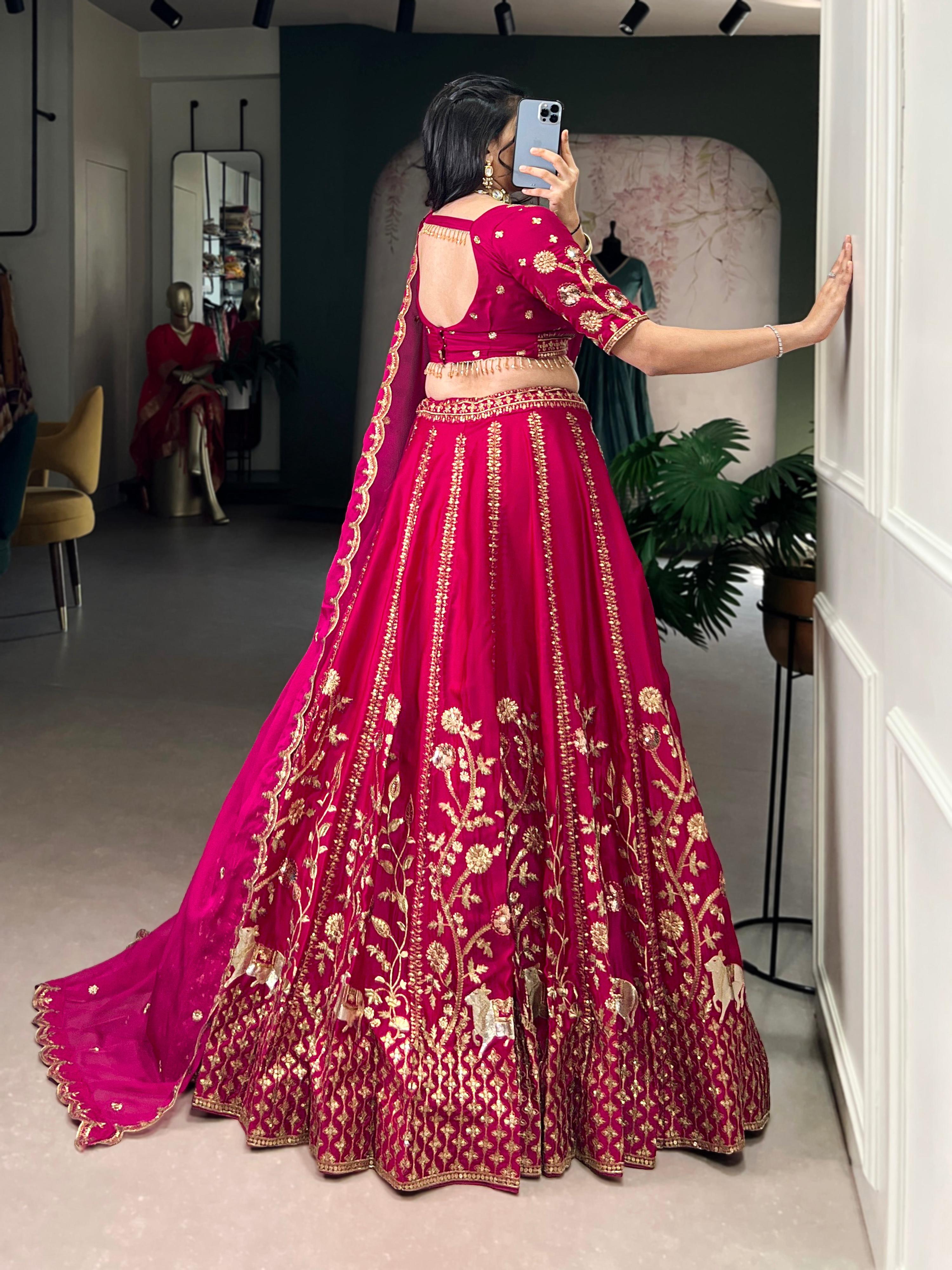 Lorenvalley Fashion Ranipink Natural Silk Sequins and Thread Embroidery Work Lehenga Choli with Dupatta - Distacart