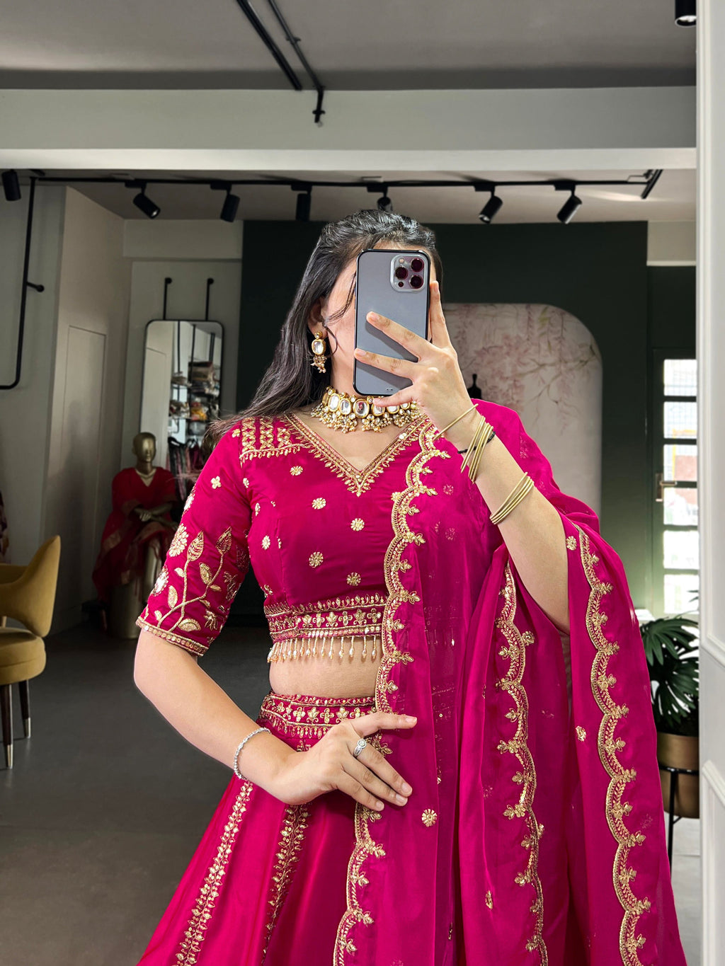 Lorenvalley Fashion Ranipink Natural Silk Sequins and Thread Embroidery Work Lehenga Choli with Dupatta - Distacart
