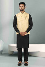 Raivat Ethnic Jacquard Banarasi Silk Woven Work 3 Pics Jacket Set In Cream Colour
