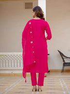 Lorenvalley Fashion Ranipink Viscose Mango Silk Multi Embroidery Sequins With Hand Work Kurta Pant Dupatta - Distacart