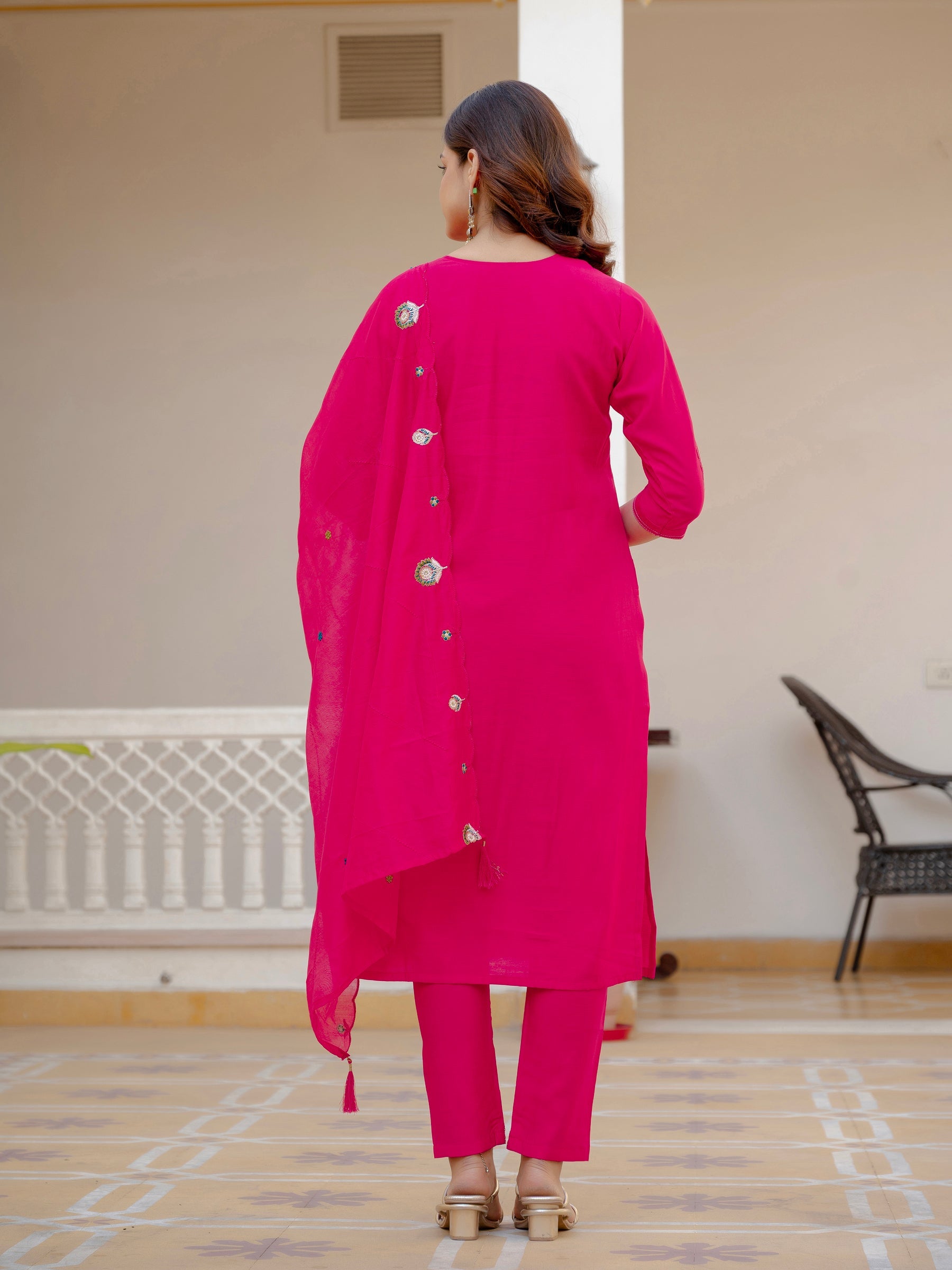 Lorenvalley Fashion Ranipink Viscose Mango Silk Multi Embroidery Sequins With Hand Work Kurta Pant Dupatta - Distacart