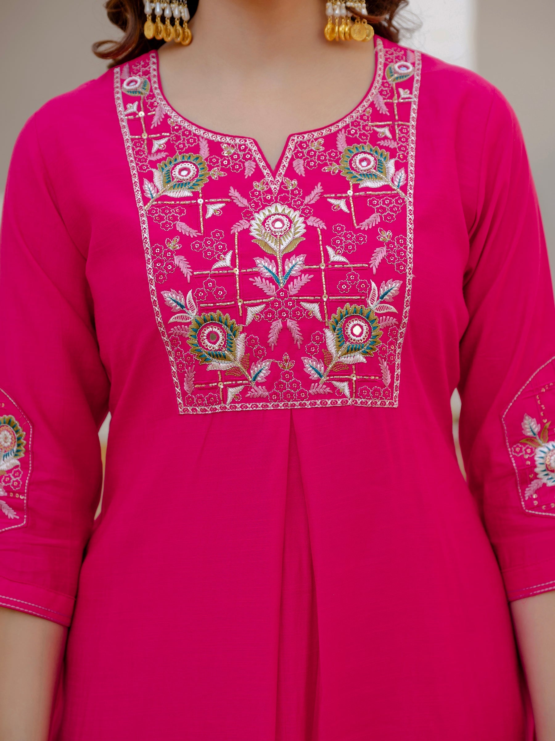 Lorenvalley Fashion Ranipink Viscose Mango Silk Multi Embroidery Sequins With Hand Work Kurta Pant Dupatta - Distacart