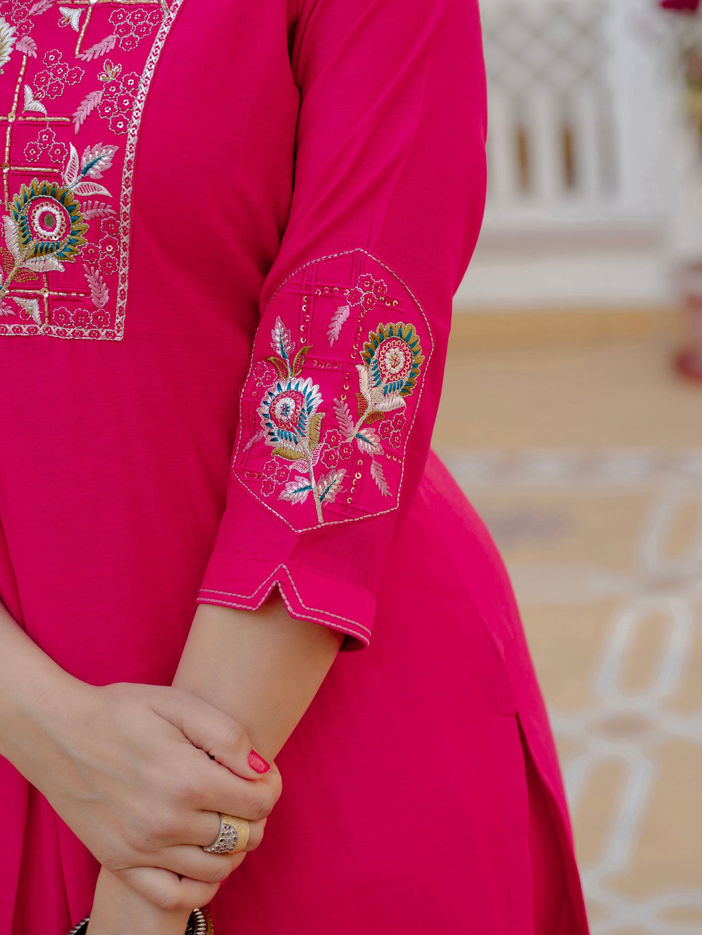 Lorenvalley Fashion Ranipink Viscose Mango Silk Multi Embroidery Sequins With Hand Work Kurta Pant Dupatta - Distacart