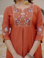 Lorenvalley Fashion Rust Viscose Mango Silk Multi Embroidery Sequins With Hand Work Kurta Pant Dupatta - Distacart