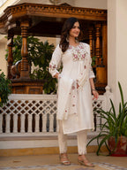 Lorenvalley Fashion White Viscose Mango Silk Multi Embroidery Sequins With Hand Work Kurta Pant Dupatta - Distacart