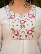 Lorenvalley Fashion White Viscose Mango Silk Multi Embroidery Sequins With Hand Work Kurta Pant Dupatta - Distacart