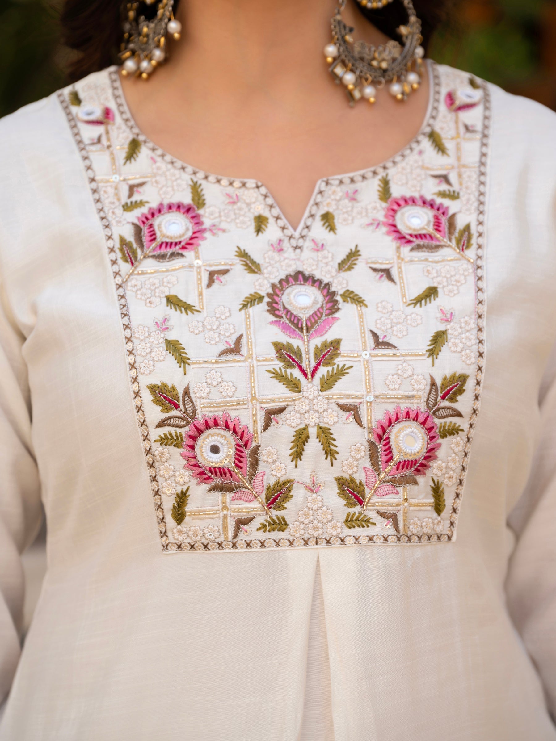 Lorenvalley Fashion White Viscose Mango Silk Multi Embroidery Sequins With Hand Work Kurta Pant Dupatta - Distacart